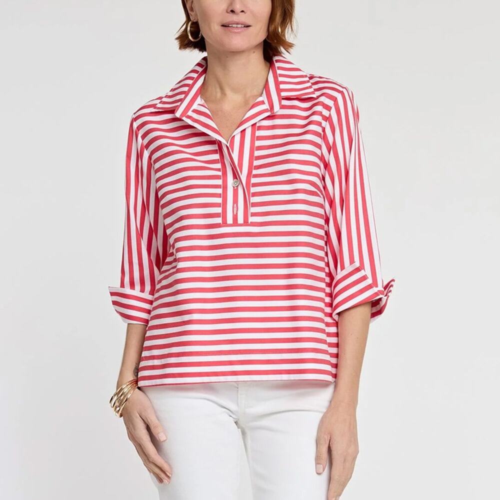 Hinson Wu Aileen Red White Stripe Blouse Size 12